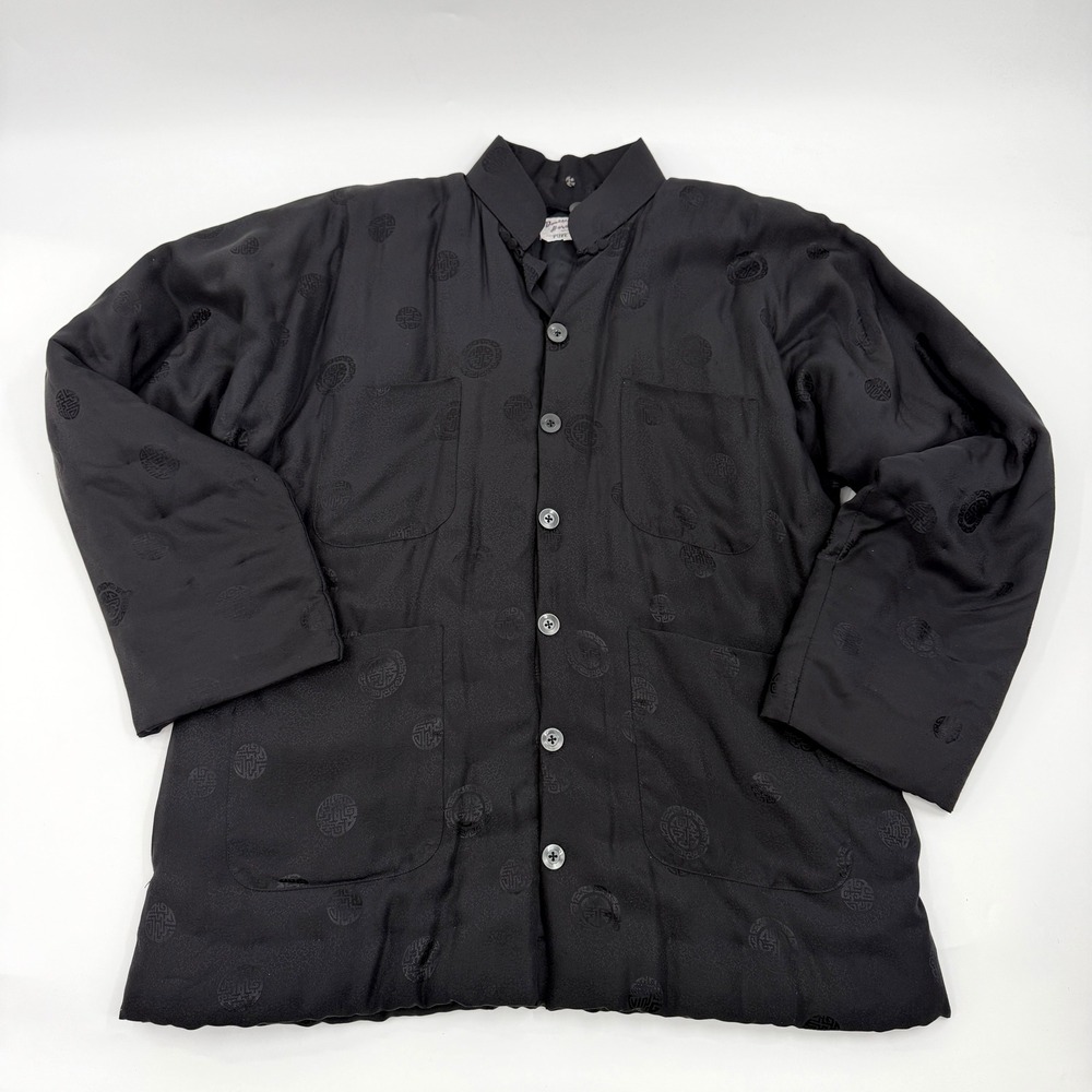 Vintage‎ 70s Double Horse Chinese 100% Silk Quilted Jacker in Black Size Large